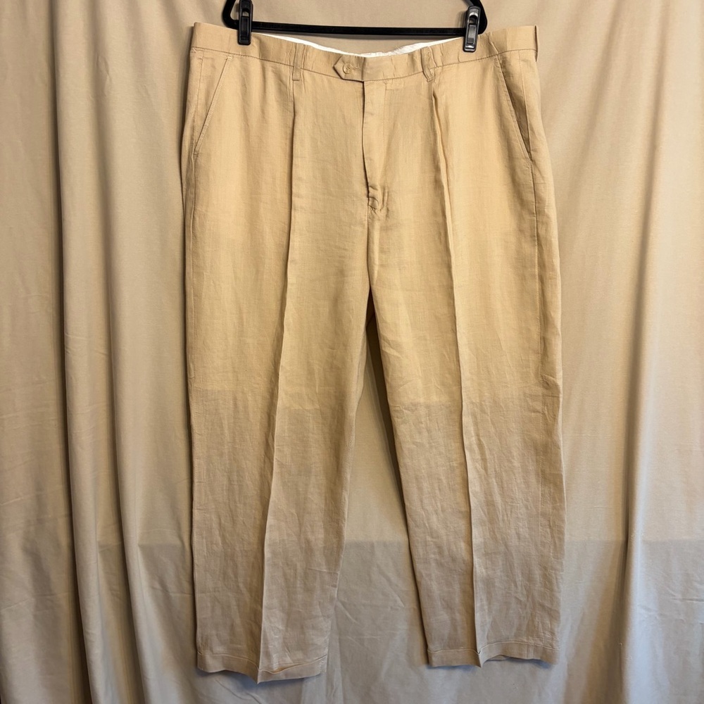 Steve Harvey Celebrity Edition Men’s 100% Linen Classic 46x30 Beige Chinos Cuffs